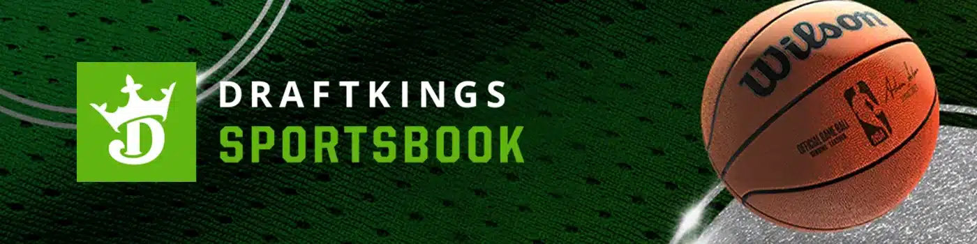 Promotional banner for DraftKings Sportsbook, featuring the official Wilson NBA game ball to highlight basketball betting markets for Kansas bettors.