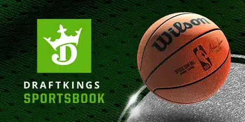 Promotional banner for DraftKings Sportsbook, featuring the official Wilson NBA game ball to highlight basketball betting markets for Kansas bettors.