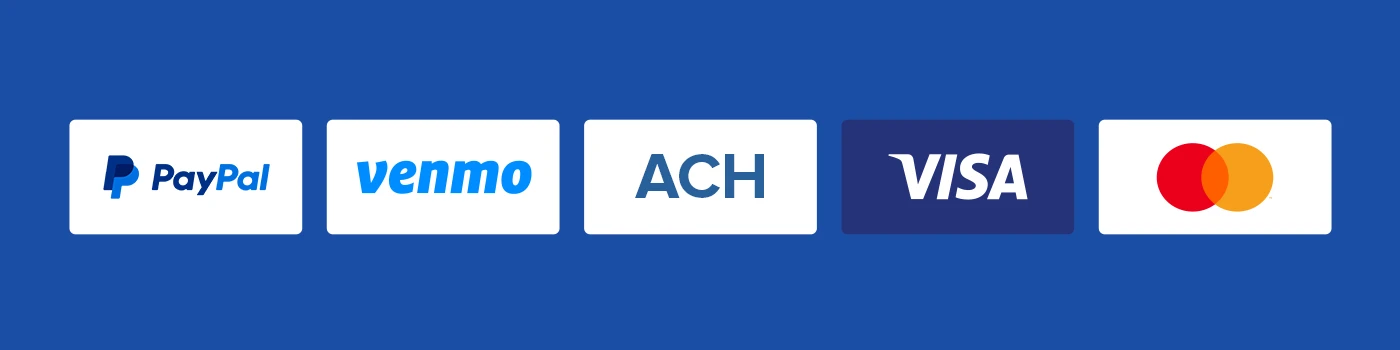 Accepted payment methods for Kansas sportsbooks, showing logos for PayPal, Venmo, ACH, Visa, and Mastercard for easy deposits and withdrawals.