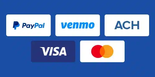 Accepted payment methods for Kansas sportsbooks, showing logos for PayPal, Venmo, ACH, Visa, and Mastercard for easy deposits and withdrawals.