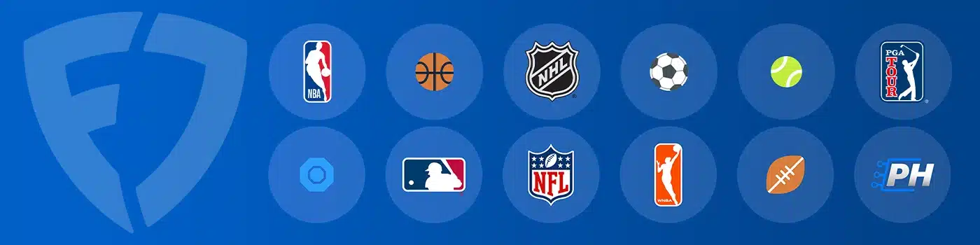 A collection of icons for major sports betting markets in Kansas, including the NFL, NBA, MLB, NHL, PGA Tour, and WNBA, showing a wide range of available sports.