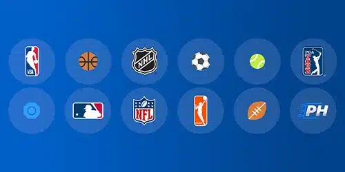 A collection of icons for major sports betting markets in Kansas, including the NFL, NBA, MLB, NHL, PGA Tour, and WNBA, showing a wide range of available sports.