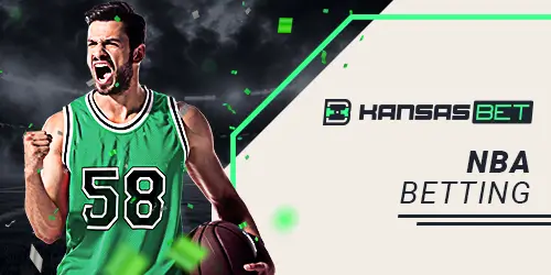 nba betting banner for Kansas Bet with a basketball player pump fisting with a ball in hand